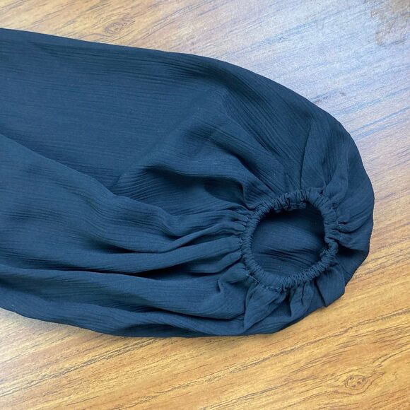 Lulu's Small Peasant Chiffon Lace Surplice Blouse Top Cropped Black Cocktail NWT - Picture 5 of 10